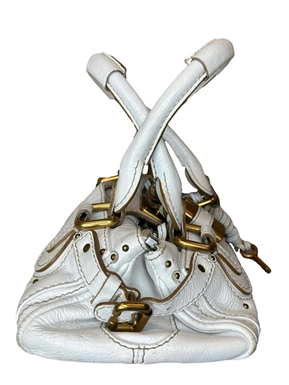 CHLOE Paddington Ivory Leather Mini Top Handle Bag with Lock and Key